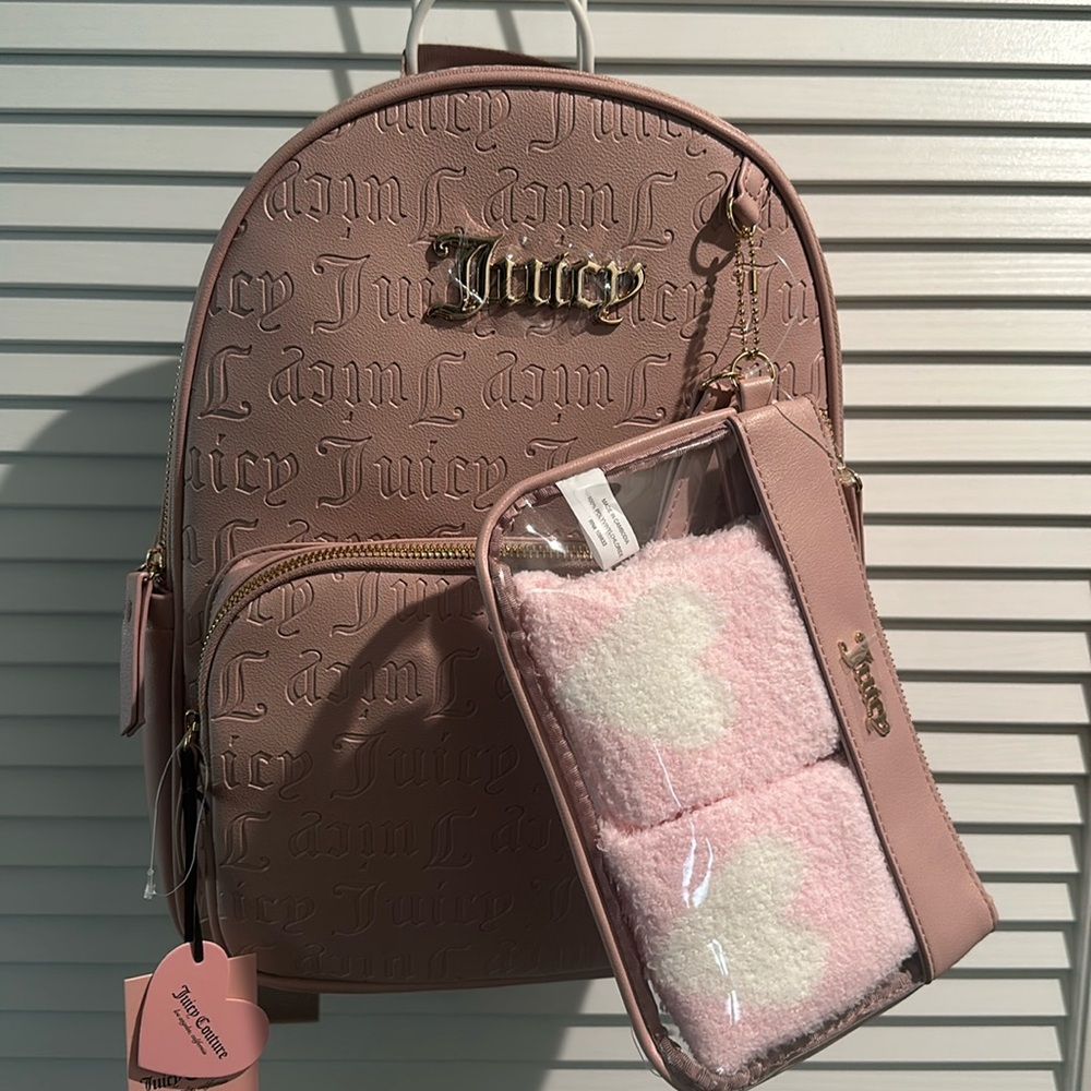 Juicy Couture extra large Pink backpack with attached pouch w/pi…